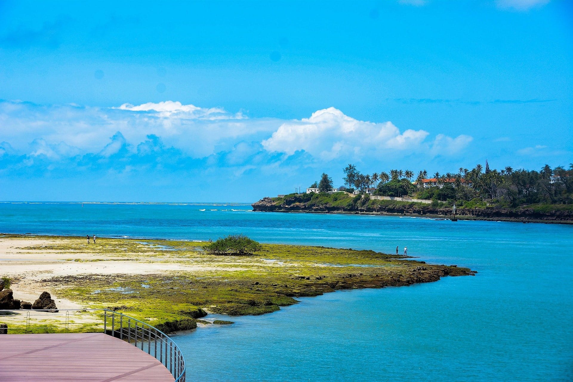 Sunny coastline view of Kenya Indian Ocean waters