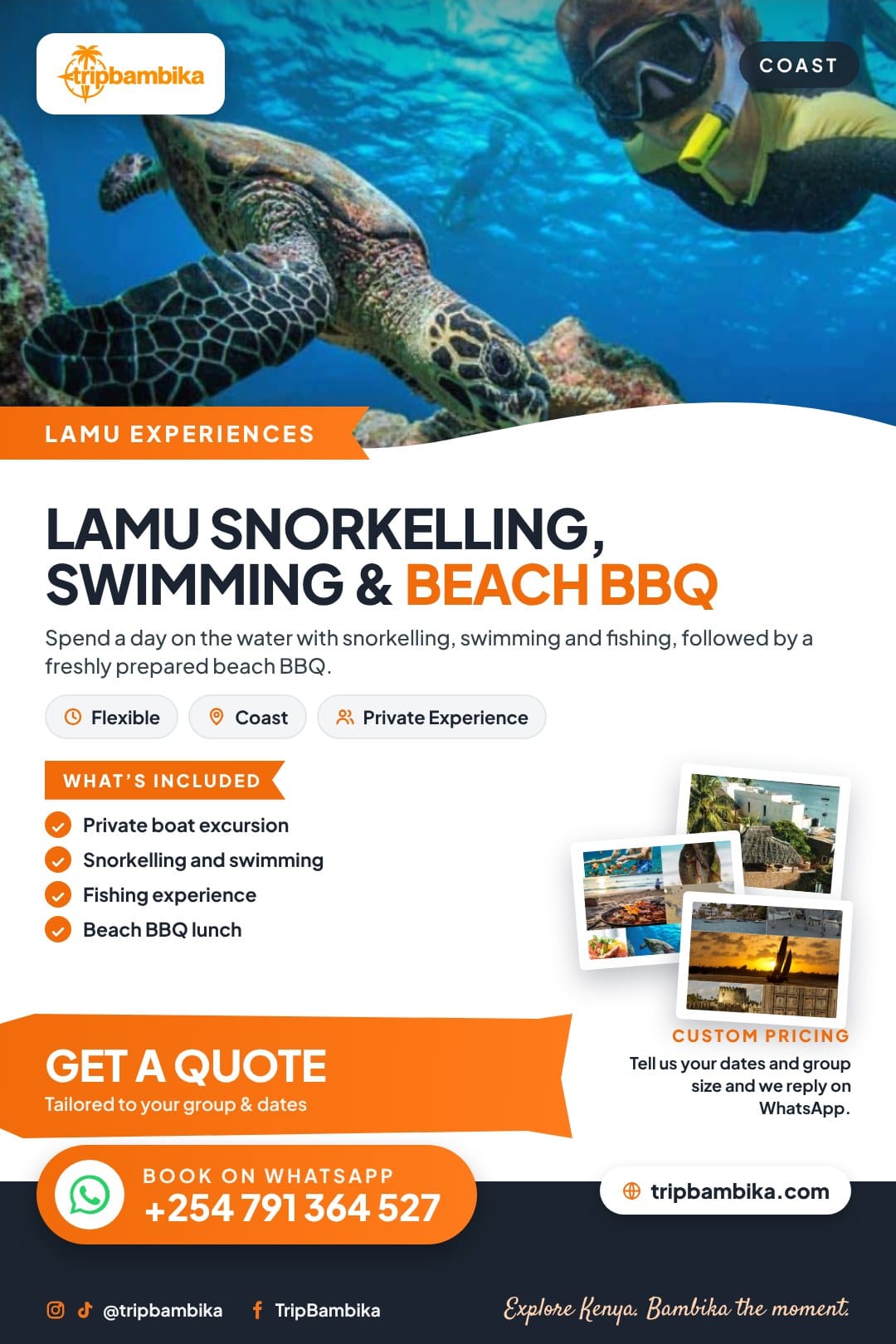 Lamu Snorkelling, Swimming & Beach BBQ poster